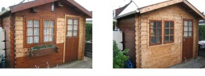 Cabane de jardin avant et après ponçage