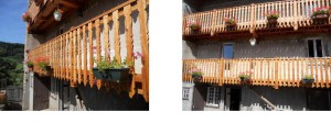 Balcon en douglas embelli grâce à l'application d'un saturateur bois