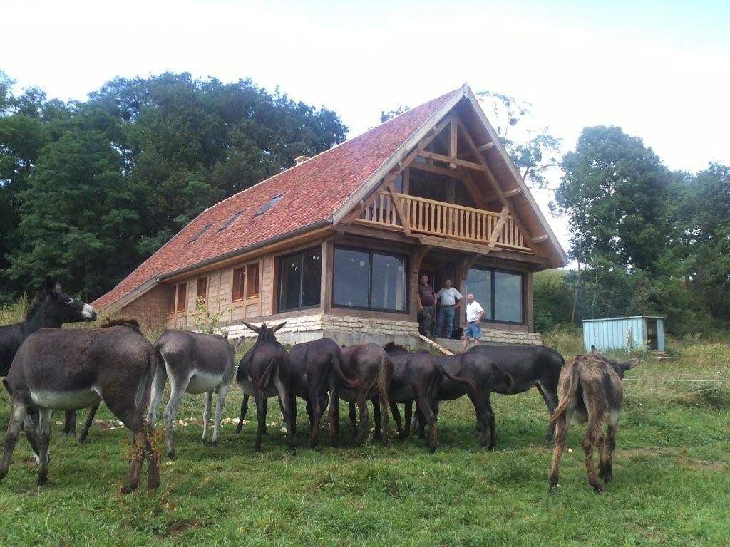 Maison en bois près d'un champ