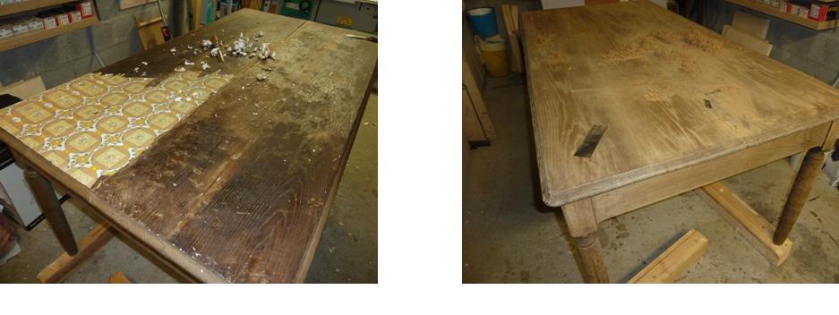 table en bois en cours de rénovation
