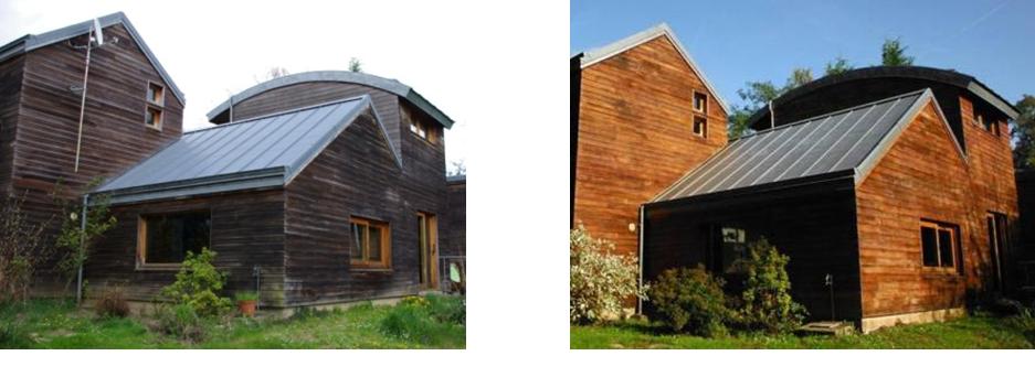 Maison bois avec bardage en red cedar dégrisé et saturé