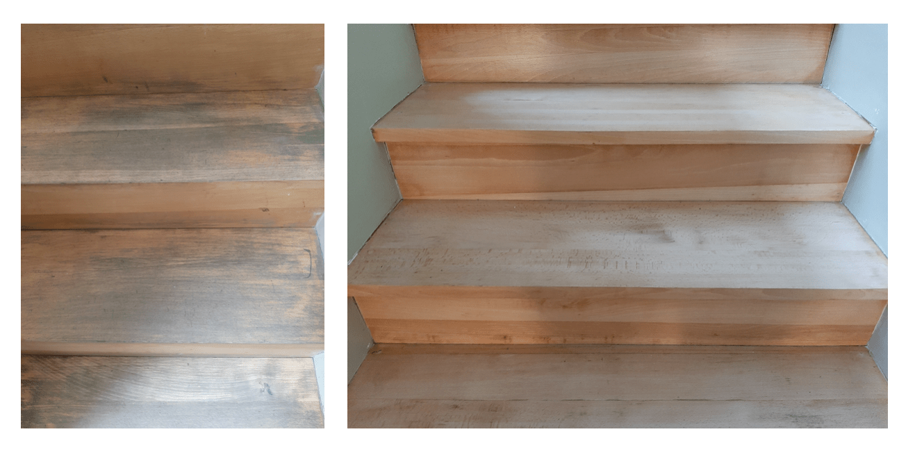 escalier en bois rénové avant-après